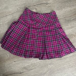 Pleated Pink Plaid Mini Skirt